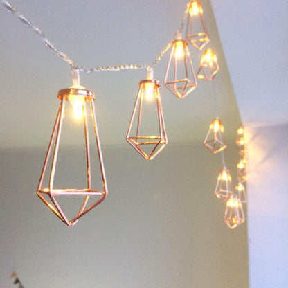 1.5m 10 LEDs Retro Iron Metal Diamond ของตกแต่งบ้าน LED Fairy String Light