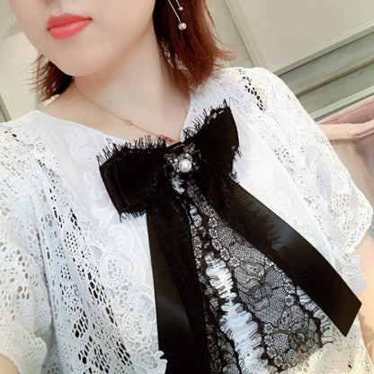 ผู้หญิงลูกไม้โบว์ใหญ่ผูกโบว์เพชรเข็มกลัดเสื้อผ้าอุปกรณ์เสริม