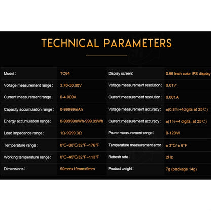 TC64 สี Ccreen PD การตรวจจับการชาร์จอย่างรวดเร็ว Type-C เครื่องทดสอบมิเตอร์กระแสแรงดันไฟฟ้า