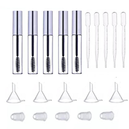 5PCS 12ml มาสคาร่าหลอดขนตา + 5pcs ช่องทางและ Transfer Pipettes ชุดสำหรับน้ำมันละหุ่ง DIY ชุดคอนเทนเนอร์