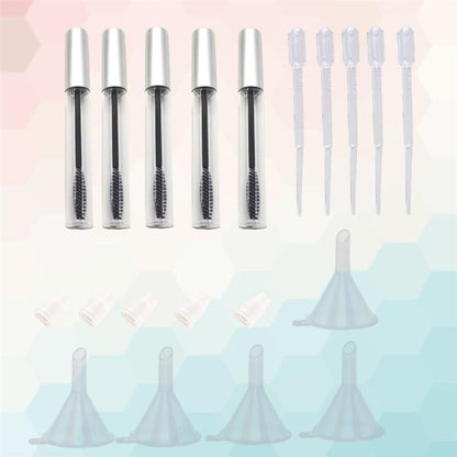 5PCS 12ml มาสคาร่าหลอดขนตา + 5pcs ช่องทางและ Transfer Pipettes ชุดสำหรับน้ำมันละหุ่ง DIY ชุดคอนเทนเนอร์