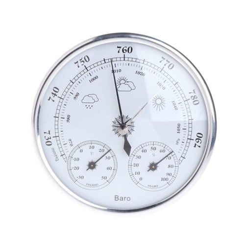 THB9392 เครื่องวัดอุณหภูมิบารอมิเตอร์แบบแขวนผนังในครัวเรือนเครื่องวัดความชื้นสัมพัทธ์, THB9392 128mm Silver