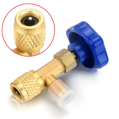 โลหะสีฟ้าวาล์วเปิดขวด 1/4 ขั้วต่อ SAE Dispensing สารทำความเย็นวาล์ว Openers ขวดสำหรับ R22 R134a R410A, Blue Metal Valve Bottle