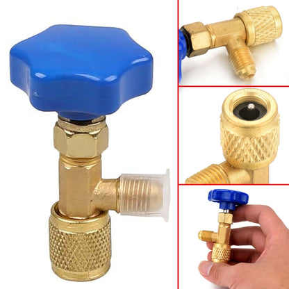 โลหะสีฟ้าวาล์วเปิดขวด 1/4 ขั้วต่อ SAE Dispensing สารทำความเย็นวาล์ว Openers ขวดสำหรับ R22 R134a R410A, Blue Metal Valve Bottle