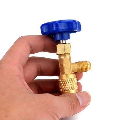โลหะสีฟ้าวาล์วเปิดขวด 1/4 ขั้วต่อ SAE Dispensing สารทำความเย็นวาล์ว Openers ขวดสำหรับ R22 R134a R410A, Blue Metal Valve Bottle