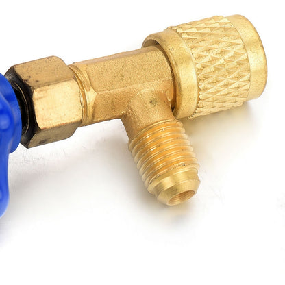 โลหะสีฟ้าวาล์วเปิดขวด 1/4 ขั้วต่อ SAE Dispensing สารทำความเย็นวาล์ว Openers ขวดสำหรับ R22 R134a R410A, Blue Metal Valve Bottle