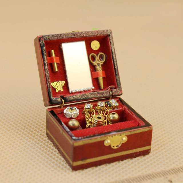 ตุ๊กตา House Mini Vintage กล่องเครื่องประดับอุปกรณ์เสริมของเล่นเพื่อการศึกษาเด็ก, Jewelry Box