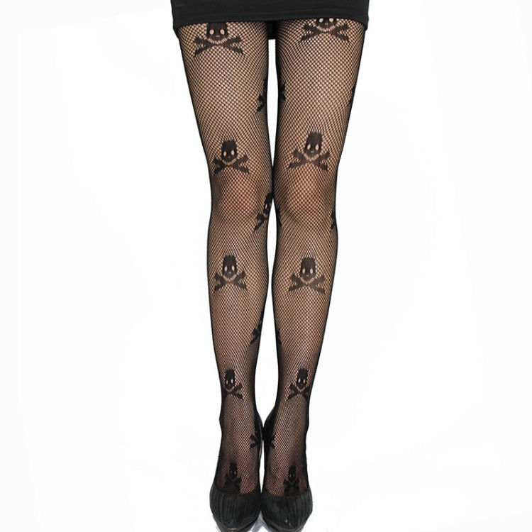 ถุงน่องยืดพิมพ์ลายกะโหลกศีรษะ Fishnet เซ็กซี่