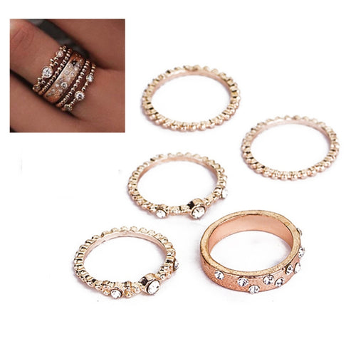 5 ชิ้น/เซ็ตแฟชั่นผู้หญิง Rose Gold Rhinestone Elegant แหวนชุดเครื่องประดับ, 6, 7, 8, 9, 10