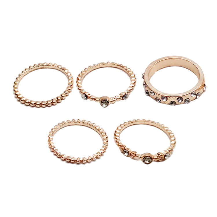 5 ชิ้น/เซ็ตแฟชั่นผู้หญิง Rose Gold Rhinestone Elegant แหวนชุดเครื่องประดับ, 6, 7, 8, 9, 10