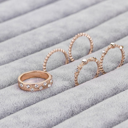 5 ชิ้น/เซ็ตแฟชั่นผู้หญิง Rose Gold Rhinestone Elegant แหวนชุดเครื่องประดับ, 6, 7, 8, 9, 10