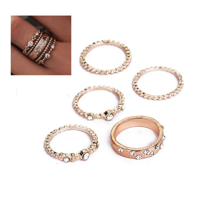 5 ชิ้น/เซ็ตแฟชั่นผู้หญิง Rose Gold Rhinestone Elegant แหวนชุดเครื่องประดับ, 6, 7, 8, 9, 10