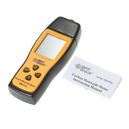 Smart Sensor AS8700A เครื่องวัดก๊าซคาร์บอนมอนอกไซด์แบบใช้มือถือความแม่นยำสูงเครื่องวิเคราะห์เครื่องตรวจจับการรั่วไหลของ CO แบบดิจิตอล, เสียงพร้อมไฟเตือน, ช่วง: 0-1000ppm