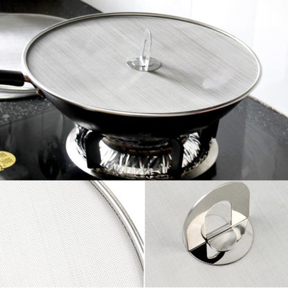 2 ชิ้นสแตนเลสสตีลฝาครอบน้ำมันทอดน้ำมัน Splash Proof ฝาครอบสุทธิถาดพิซซ่าครัว Gadget, 33cm Oil Proof Cover