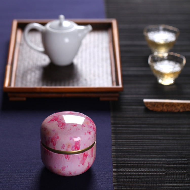 HOOMIN กล่องชาชา Jar ผู้ถือชาแคดดี้ Matcha คอนเทนเนอร์ MINI ผงกาแฟ Organizer กระป๋องมัลติฟังก์ชั่รอบโลหะ, Cherry color, Moshan blossom