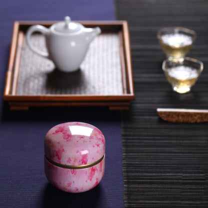 HOOMIN กล่องชาชา Jar ผู้ถือชาแคดดี้ Matcha คอนเทนเนอร์ MINI ผงกาแฟ Organizer กระป๋องมัลติฟังก์ชั่รอบโลหะ, Cherry color, Moshan blossom
