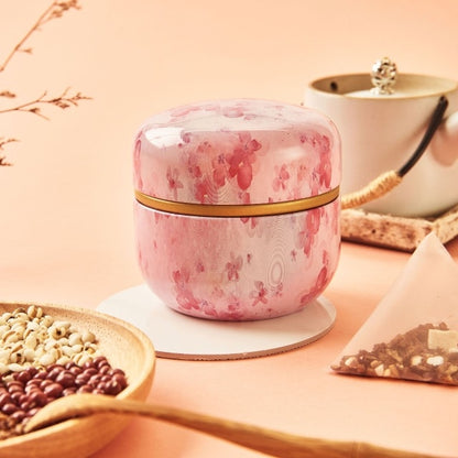 HOOMIN กล่องชาชา Jar ผู้ถือชาแคดดี้ Matcha คอนเทนเนอร์ MINI ผงกาแฟ Organizer กระป๋องมัลติฟังก์ชั่รอบโลหะ, Cherry color, Moshan blossom