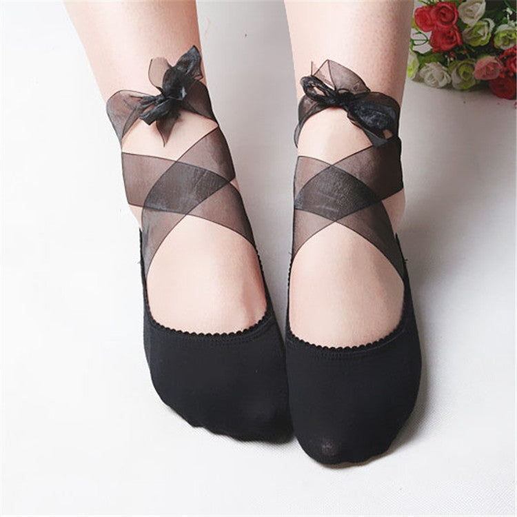 สตรี Bow Cross Straps ถุงเท้าปากตื้นถุงเท้าเรือใบ, One Size