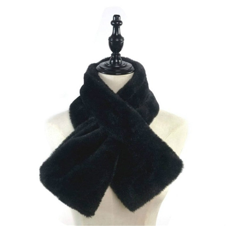 ผู้หญิงฤดูหนาว Thicken Plush Faux กระต่ายขนสัตว์ผ้าพันคอสีทึบอุ่น Neckerchief, 96 x 15cm