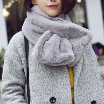 ผู้หญิงฤดูหนาว Thicken Plush Faux กระต่ายขนสัตว์ผ้าพันคอสีทึบอุ่น Neckerchief, 96 x 15cm