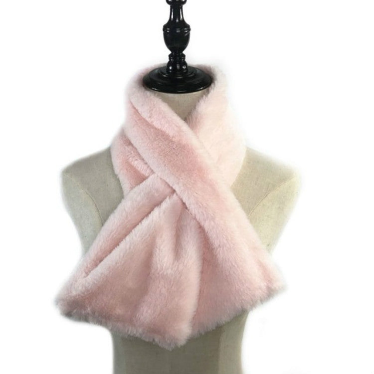 ผู้หญิงฤดูหนาว Thicken Plush Faux กระต่ายขนสัตว์ผ้าพันคอสีทึบอุ่น Neckerchief, 96 x 15cm