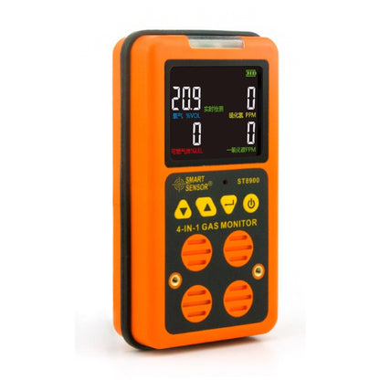 ST8900 4 in 1 ก๊าซพิษ CO เครื่องตรวจจับคาร์บอนมอนอกไซด์ไฮโดรเจนซัลไฟด์ H2S ออกซิเจนก๊าซที่ติดไฟได้ทดสอบจอแสดงผล LCD Monitor, แสงเสียงสัญญาณเตือนการสั่นสะเทือน