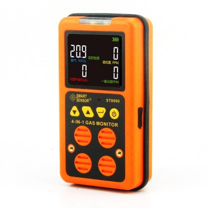 ST8900 4 in 1 ก๊าซพิษ CO เครื่องตรวจจับคาร์บอนมอนอกไซด์ไฮโดรเจนซัลไฟด์ H2S ออกซิเจนก๊าซที่ติดไฟได้ทดสอบจอแสดงผล LCD Monitor, แสงเสียงสัญญาณเตือนการสั่นสะเทือน