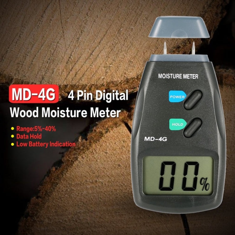 MD-4G 4 Pins เครื่องวัดความชื้นไม้ดิจิตอล LCD เครื่องวัดความชื้นเมล็ดพืชดิน, MD-4G