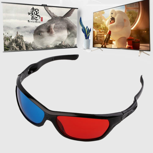 2 PCS Universal 3D แว่นตาพลาสติกกรอบสีดำ 3D Vision Glass สำหรับมิติภาพยนตร์ Anaglyph เกม DVD วีดีโอ, 2 PCS Universal