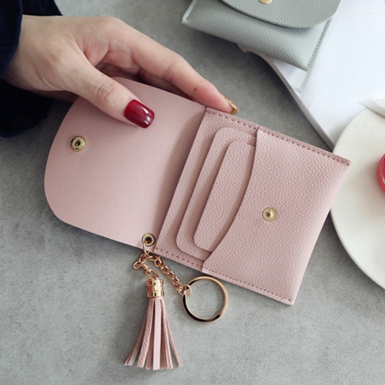 แฟชั่นผู้หญิงกระเป๋าสตางค์หนังสั้น MINI Casual ID ผู้ถือบัตรกระเป๋าสุภาพสตรีเหรียญคลัทช์พู่กระเป๋า