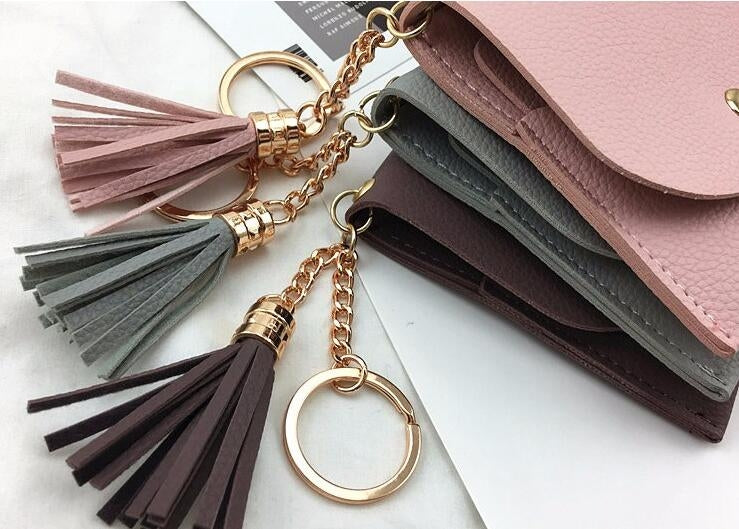 แฟชั่นผู้หญิงกระเป๋าสตางค์หนังสั้น MINI Casual ID ผู้ถือบัตรกระเป๋าสุภาพสตรีเหรียญคลัทช์พู่กระเป๋า
