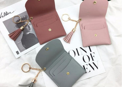 แฟชั่นผู้หญิงกระเป๋าสตางค์หนังสั้น MINI Casual ID ผู้ถือบัตรกระเป๋าสุภาพสตรีเหรียญคลัทช์พู่กระเป๋า