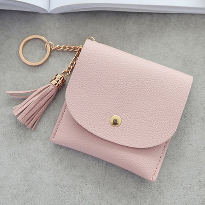 แฟชั่นผู้หญิงกระเป๋าสตางค์หนังสั้น MINI Casual ID ผู้ถือบัตรกระเป๋าสุภาพสตรีเหรียญคลัทช์พู่กระเป๋า