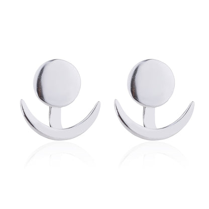 อินเทรนด์ Crescent Moon น่ารักหูแจ็คเก็ตเรขาคณิตต่างหูสตั๊ดกลมสำหรับผู้หญิง, Silver