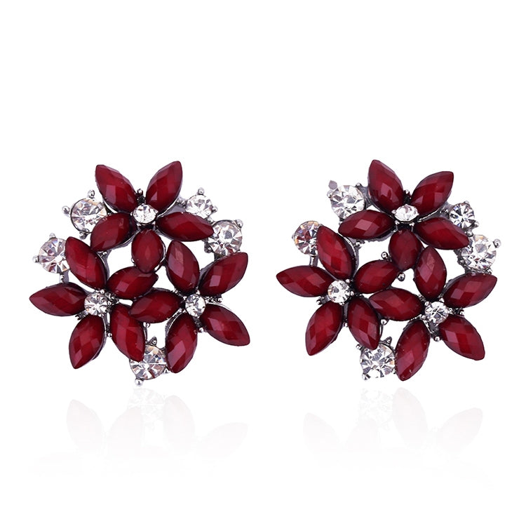 แฟชั่นเพทายR Hinestone 3ดอกไม้S Tud E Arringsสำหรับผู้หญิงเครื่องประดับ, red, black