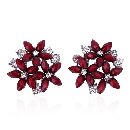 แฟชั่นเพทายR Hinestone 3ดอกไม้S Tud E Arringsสำหรับผู้หญิงเครื่องประดับ, red, black