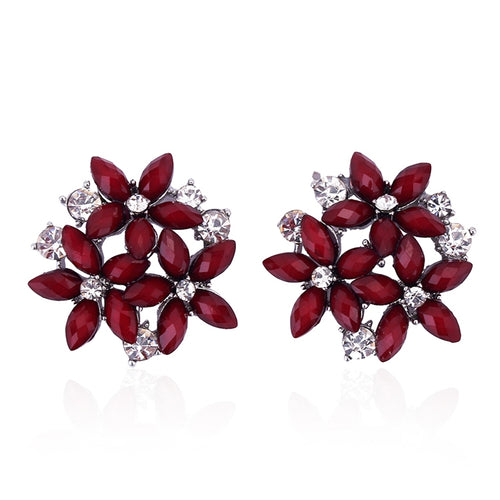 แฟชั่นเพทายR Hinestone 3ดอกไม้S Tud E Arringsสำหรับผู้หญิงเครื่องประดับ, red, black