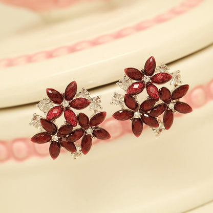 แฟชั่นเพทายR Hinestone 3ดอกไม้S Tud E Arringsสำหรับผู้หญิงเครื่องประดับ, red, black