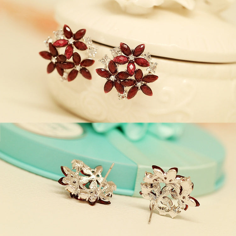 แฟชั่นเพทายR Hinestone 3ดอกไม้S Tud E Arringsสำหรับผู้หญิงเครื่องประดับ, red, black