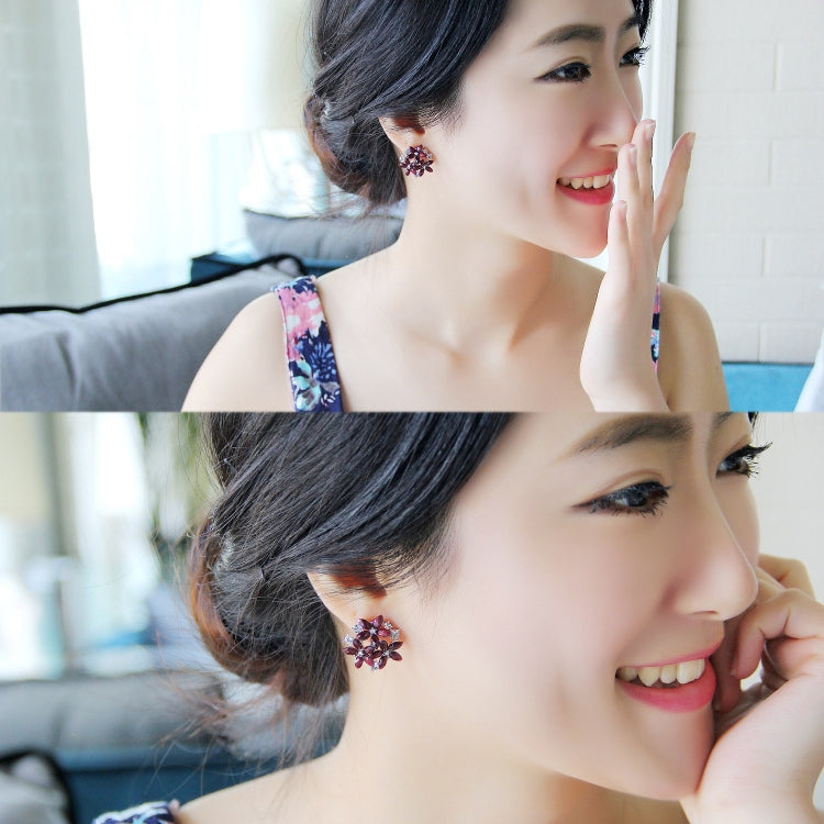 แฟชั่นเพทายR Hinestone 3ดอกไม้S Tud E Arringsสำหรับผู้หญิงเครื่องประดับ, red, black