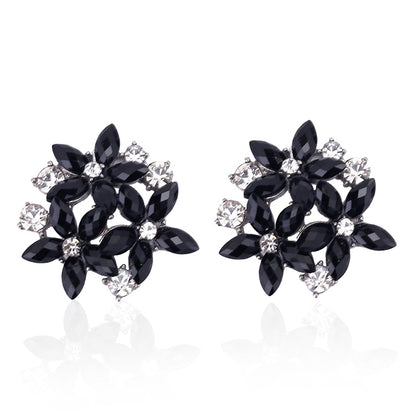 แฟชั่นเพทายR Hinestone 3ดอกไม้S Tud E Arringsสำหรับผู้หญิงเครื่องประดับ, red, black