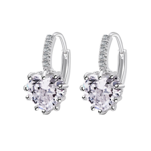 น่ารักหัวใจจริง 925 เงินสเตอร์ลิงต่างหูหิน Cubic Zirconia, Platinum with white Zirconia, Platinum with Purple Zirconia, Platinum with sea blue Zirconia, Platinum with Champagne, Platinum with Olive green, gold with Yellow Zirconia