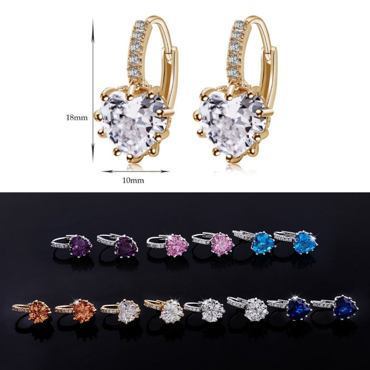 น่ารักหัวใจจริง 925 เงินสเตอร์ลิงต่างหูหิน Cubic Zirconia, Platinum with white Zirconia, Platinum with Purple Zirconia, Platinum with sea blue Zirconia, Platinum with Champagne, Platinum with Olive green, gold with Yellow Zirconia
