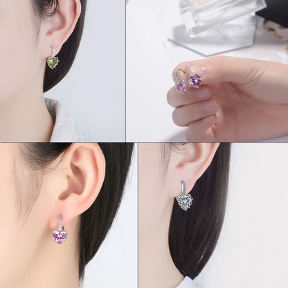 น่ารักหัวใจจริง 925 เงินสเตอร์ลิงต่างหูหิน Cubic Zirconia, Platinum with white Zirconia, Platinum with Purple Zirconia, Platinum with sea blue Zirconia, Platinum with Champagne, Platinum with Olive green, gold with Yellow Zirconia