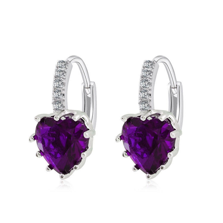 น่ารักหัวใจจริง 925 เงินสเตอร์ลิงต่างหูหิน Cubic Zirconia, Platinum with white Zirconia, Platinum with Purple Zirconia, Platinum with sea blue Zirconia, Platinum with Champagne, Platinum with Olive green, gold with Yellow Zirconia
