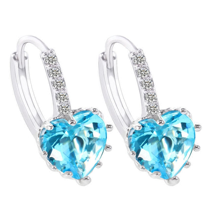 น่ารักหัวใจจริง 925 เงินสเตอร์ลิงต่างหูหิน Cubic Zirconia, Platinum with white Zirconia, Platinum with Purple Zirconia, Platinum with sea blue Zirconia, Platinum with Champagne, Platinum with Olive green, gold with Yellow Zirconia