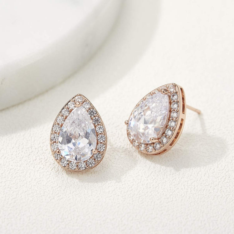 ต่างหู Heart Seed Drop ต่างหูเพทายแฟชั่นสตั๊ด, rose gold, gold, White