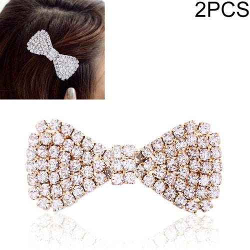 2 ชิ้นแฟชั่นผู้หญิงคริสตัล Rhinestone กิ๊บติดผมโบว์ปิ่นปักผม
