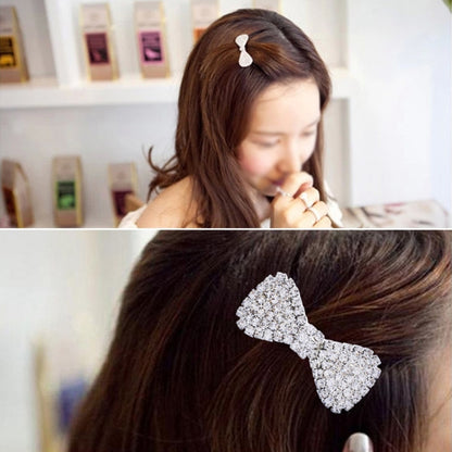 2 ชิ้นแฟชั่นผู้หญิงคริสตัล Rhinestone กิ๊บติดผมโบว์ปิ่นปักผม