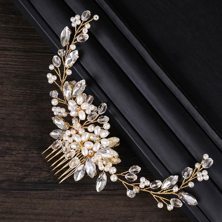 Golden Pearl แถบคาดศีรษะ Tiaras คริสตัล Rhinestone เจ้าสาวหวีผม Headpiece, Golden Pearl